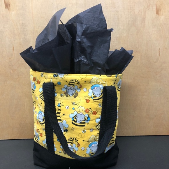 Hand Crafted Handbags - 1 LEFT Host Pic! Bumblebee Gnome Canvas Tote Bag Small Yellow Black Handmade